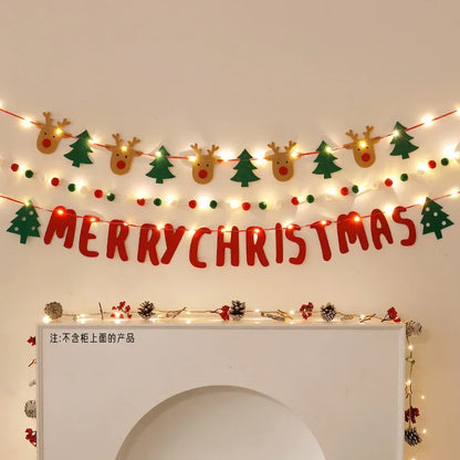LED String Light DIY Handmade Decorated Merry Christmas Holiday Hanging Home Room Background Pull Flag Banner Christmas Pendant