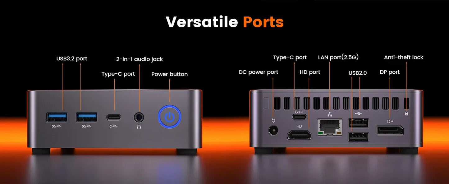 PELADN WO7 Mini PC AMD Ryzen 7 7735U (8C/16T, up to 4.75Ghz) 32GB DDR5+1TB SSD WiFi6 BT5.2 Quadruple-Display Mini Computer