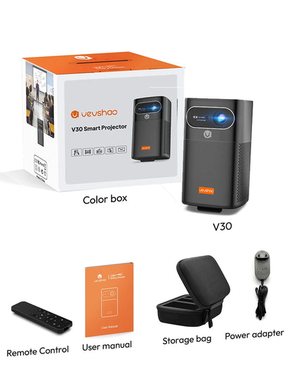 VEVSHAO V30 1080P Portable LED DLP Projector with Built-in Battery Smart Wifi Android System 3D Ready for Home  and Outdoor Use