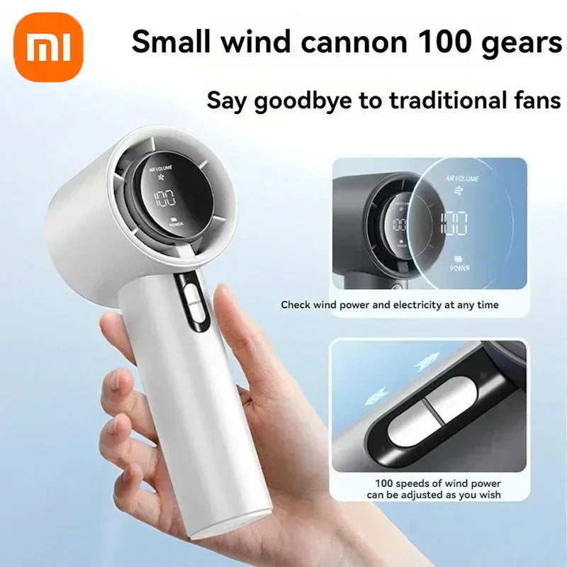 Xiaomi Ultra Quiet 100 Speed Handheld Fan USB Rechargeable Portable Mini Turbo Fan for Office and Travel with LED Indicator