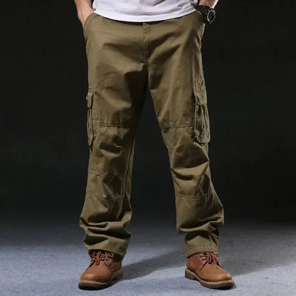 Cross-Border Men's Cargo Pants Spring Autumn Loose-Fit Pure Cotton Multi-Pocket Plus Size Straight-Leg Casual Pants
