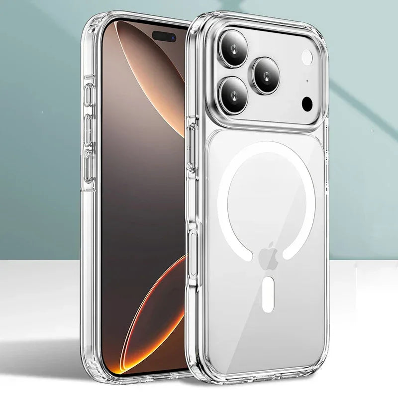 For Magsafe Magnetic Clear Shockproof Case For iPhone 17 Air 17Pro 17 Pro Max Wireless Charging Shockproof Hard PC Back Cover