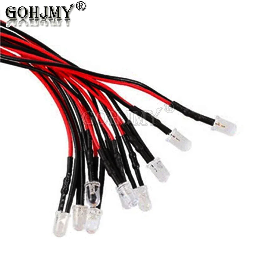 10PCS 3V 5V 12V 24V DC 5mm Water Clear LED Diodes Red/Green/Blue/Yellow/Orange/White/RGB Pre-Wired 20cm Cable