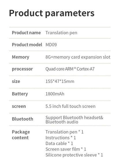 New style MD09 Intelligent Translation pen voice converter  offline scanning translation pen Business travel  dictionary pen