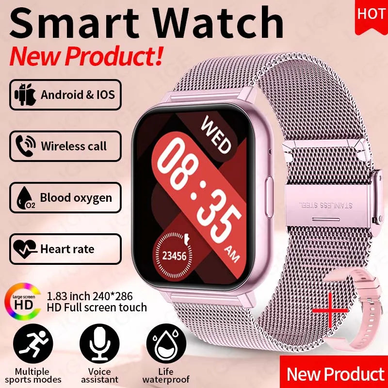 LIGE 2026 New Health Monitor 1.83" HD Screen Fitness SmartWatch Call Reminder Bluetooth Call Waterproof Smart watch Men Women