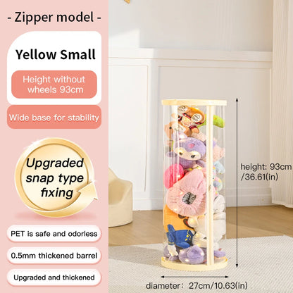 Transparent Multi-Functional Storage Bucket with Lid And Optional Wheels for Dolls Plush Toys Holiday Decorations Display Shelf