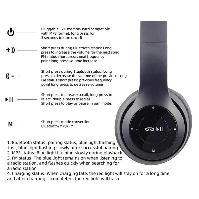 Handsfree Wireless Headphones Noise Canceling Headphone Earphone P47 headset Bluetooth Head Phone for iPhone Huawei Samsung S22