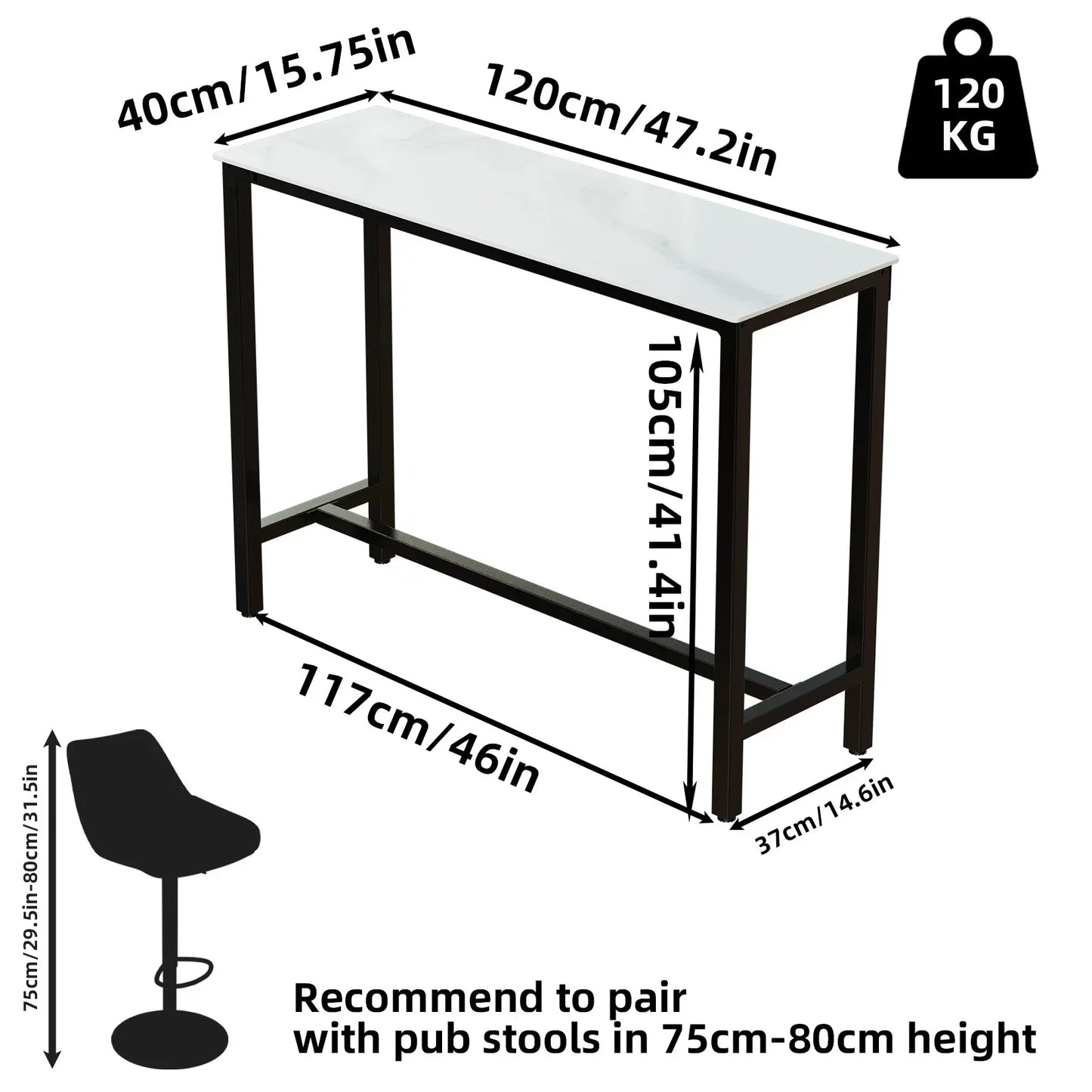 Slate Marble Kitchen Table Bar Table Pub Dining Counter High Table Breakfast Table, 4-6 Person, 120CM Long, Excluding Chairs  ﻿