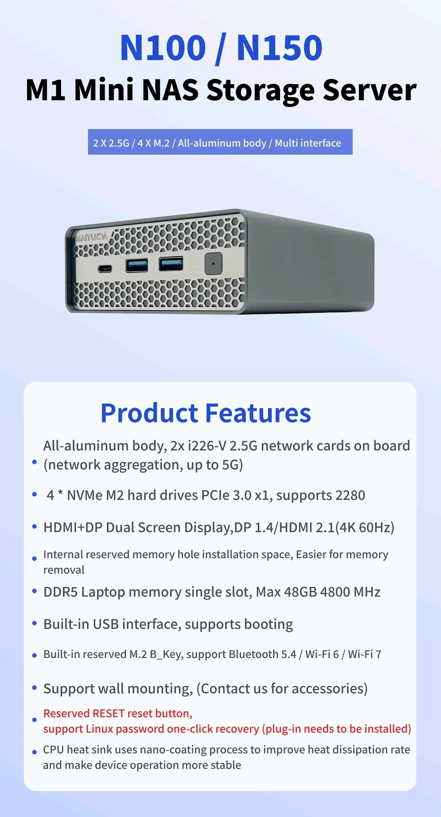 SZBOX M1S Intel N100/N150 MINI PC Windows 11 Pro DDR5 4800MHz 4*M.2 SSD RJ45 4k HD Desktop DIY NAS Host Metal Case Soft Router