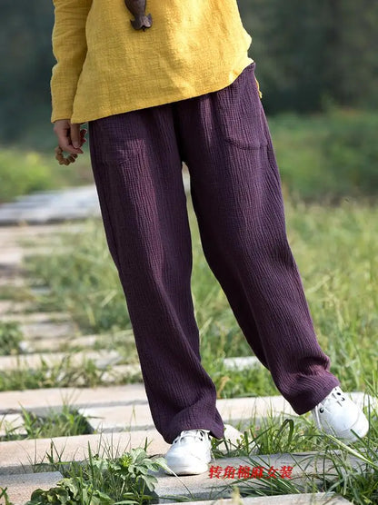 2024 Spring Women' Fashion comfortable cotton linen pants Plus size Women pleated Autumn pants with pockets 5XL 6XL pantalones
