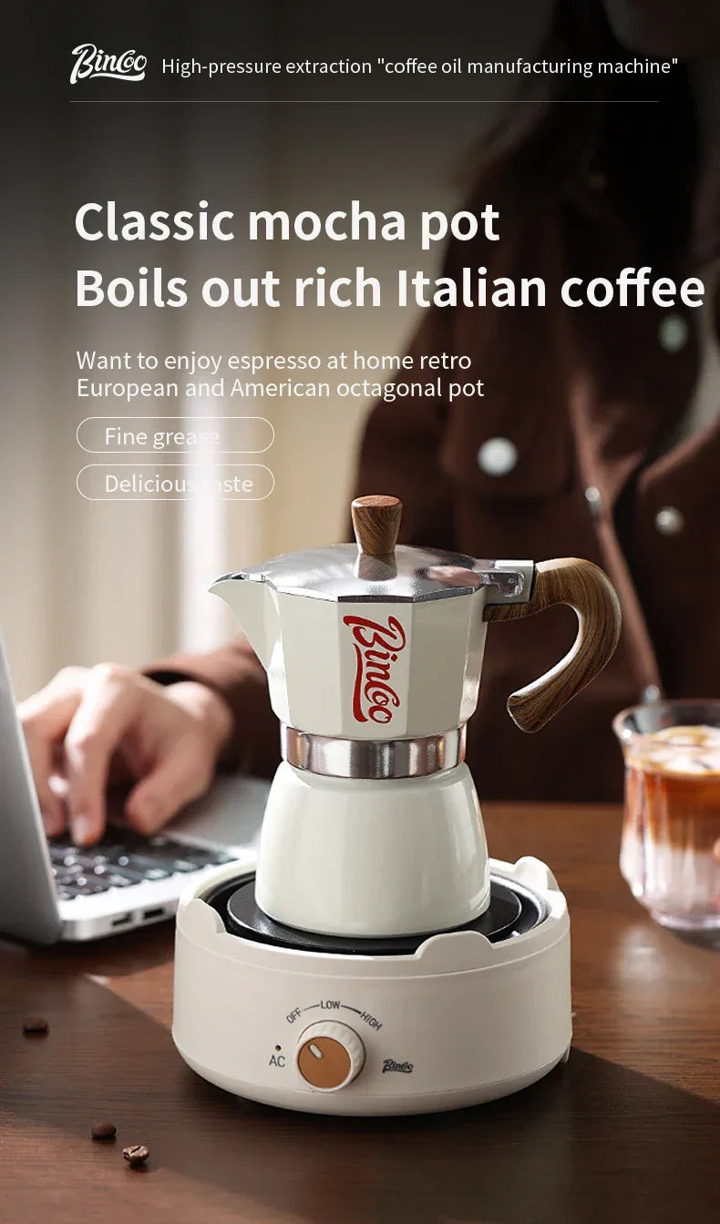 Bincoo Coffee Moka Pot Set with Electric Heating Plate for Home Use Small Espresso Extraction Machine Complete Brewing Kit
