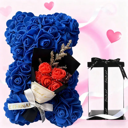 Hot 25cm Foam Rose Bear Desktop Ornament Gift Valentine's Day Home Wedding Party Fake Flower Decoration Figurine Atmosphere Prop