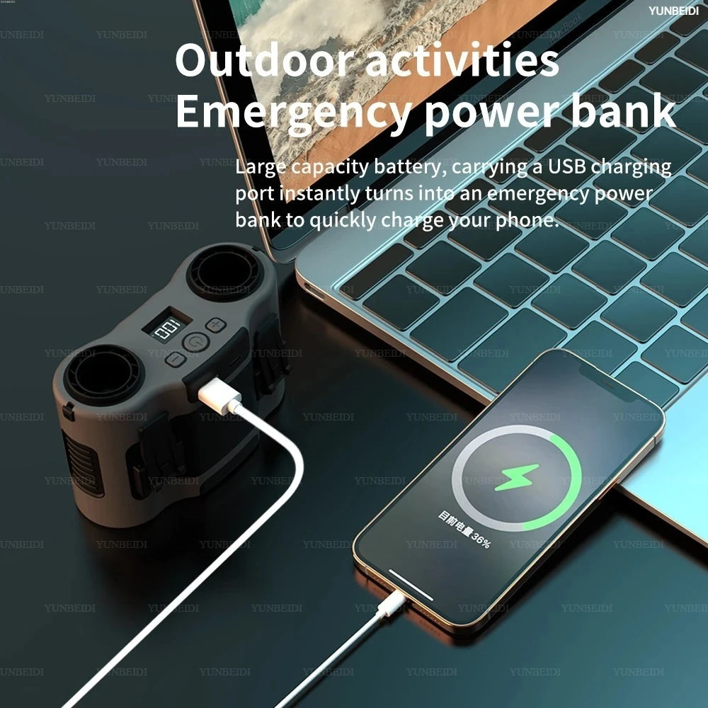 Portable Waist Clip Fan Small USB Charging Hanging Fan with LED Flashlight Outdoor Single/dual Air Outlet Fan 20000/10000Mah