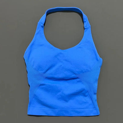 HISTELLO Halter Top Gym Vest Woman Backless Tank Tops Push Up Sport Bras Running Vest Workout Tops Activewear Yoga Clothing