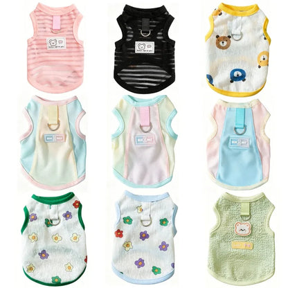 Thin Dog Summer Clothes Mesh Dog Cooling Vest Pet T Shirt Dog Sun Protective Clothing with D-Ring Chihuahua Kitten Puppy Costume