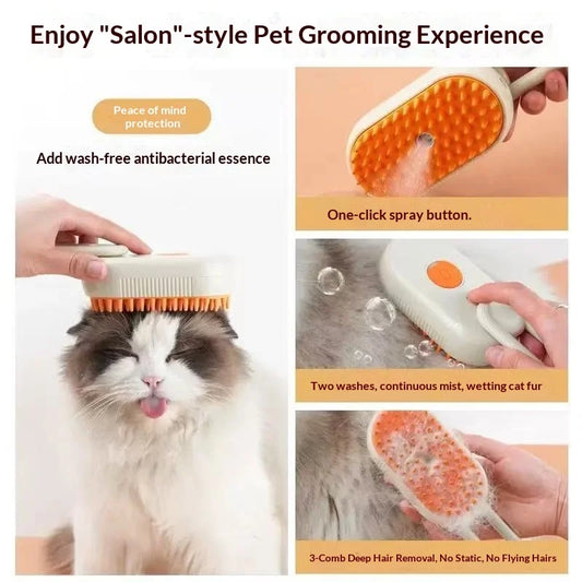 Steam Brush Cat Brush Cats Vaporizer Pet Hair Brush Remover Pets Cleaning Steamy Spray Massage Comb 3in1 Grooming Supplies by PDG ibma