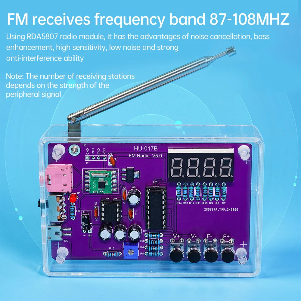 DIY FM Radio Electronic Kit  87-108MHz Adjustable Frequency Digital Display Soldering Project Practice Solder RDA5807S