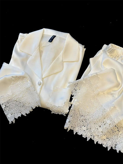 Pyjama Woman Silk Satin Sleepwear For Sleeping Clothes New Fashion Lace Home Clothing Women's Pajamas Suit Femme Nightwear
