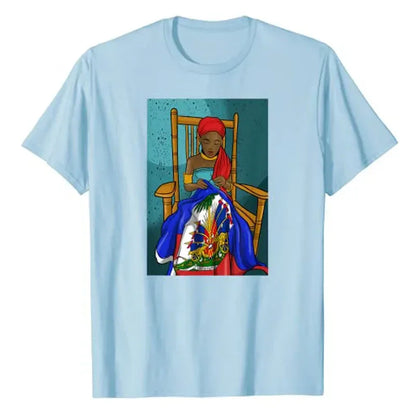 Haiti Haitian Flag Day Proud Woman Ayiti Girl T-Shirt Women's Fashion Graphic Tee Tops Funny Family Matching Clothes Mama Gifts