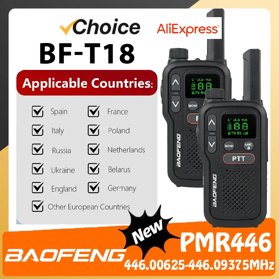 PMR446 BF-T18 Handheld  PMR Walkie Talkie Radio Station Transmitter 1500mAh Wireless Device Long Range Two Way Radios Flashligh