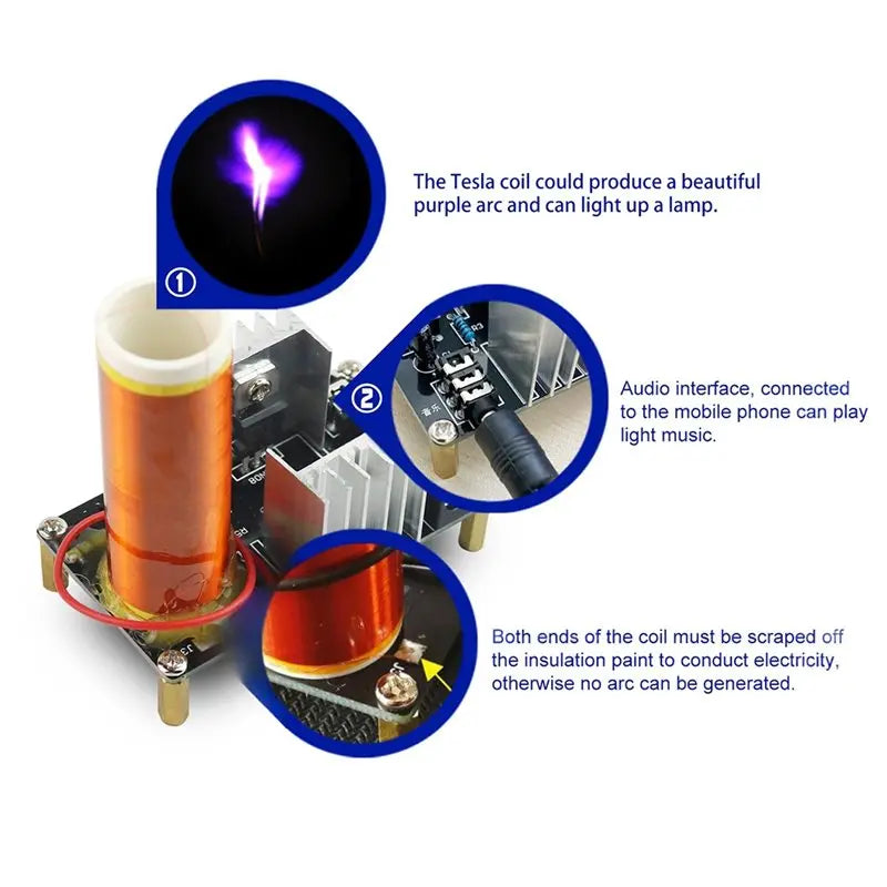 ABKI-Mini For Tesla Coil Kit Transmission DC 15-24V DIY Kits 15W Music Tesla Coil Plasma Speaker For Tesla Coil DIY Kits