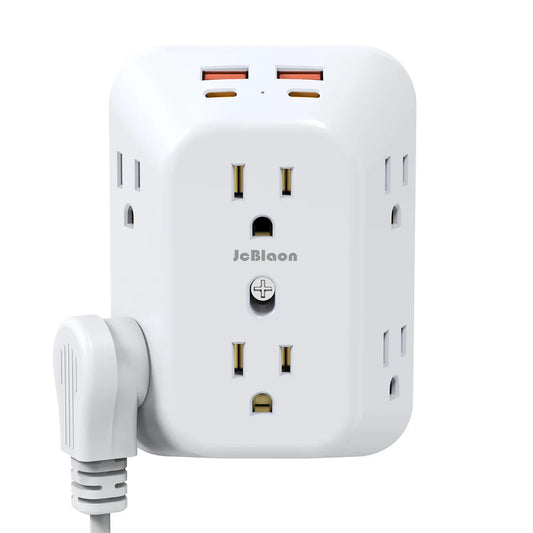 Multi Plug Wall Outle,6-Outlet Extender with 4 USB Ports,3 Sided Multi Plug Wall Adapter  Surge Protector for Home Office