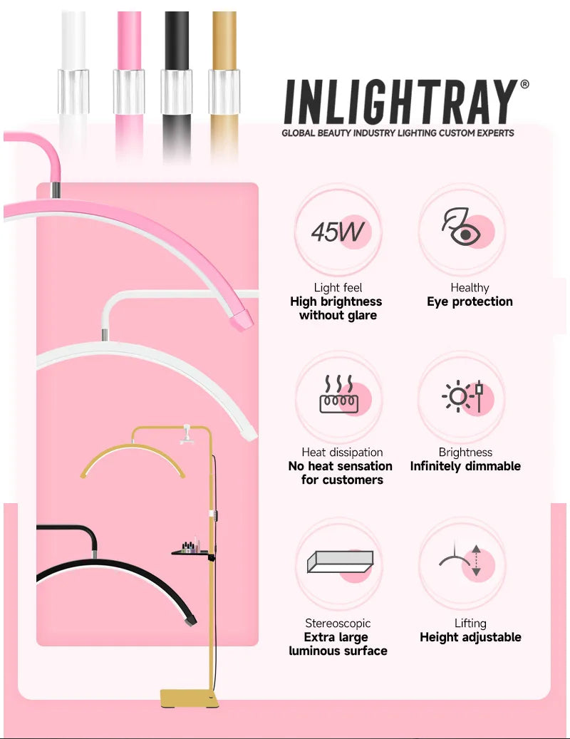 2025 New 23inch 45w Arc Half Moon Ring Light for Lashes Studio lights Photography Light Floor lamps for Eyelash Extension Beauty