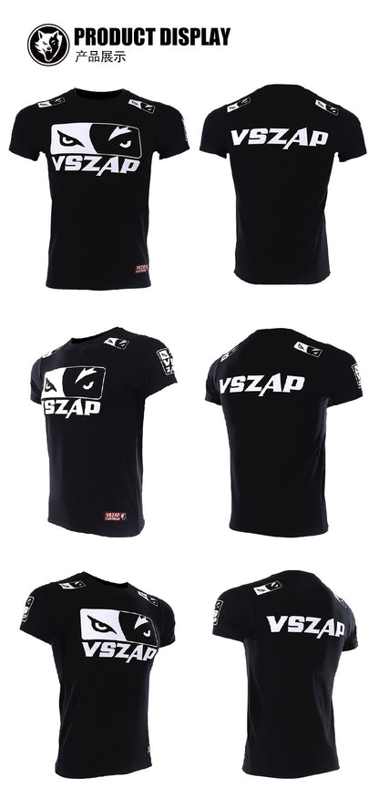 Vszap Fitness T-shirt MMA Combat Fighting Sanda Thai Boxing Sports Muscle Training Running Personality Wolf Eyes Short Sleeve
