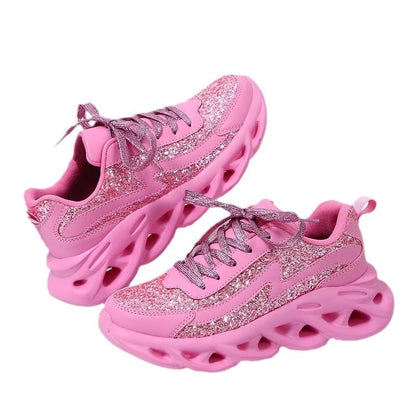Bling Sports Shoes Women Platform Thick Sole Running Shoes Woman Sneakers Glitter Lightweight Casual Sparkling Women Shoes Pink