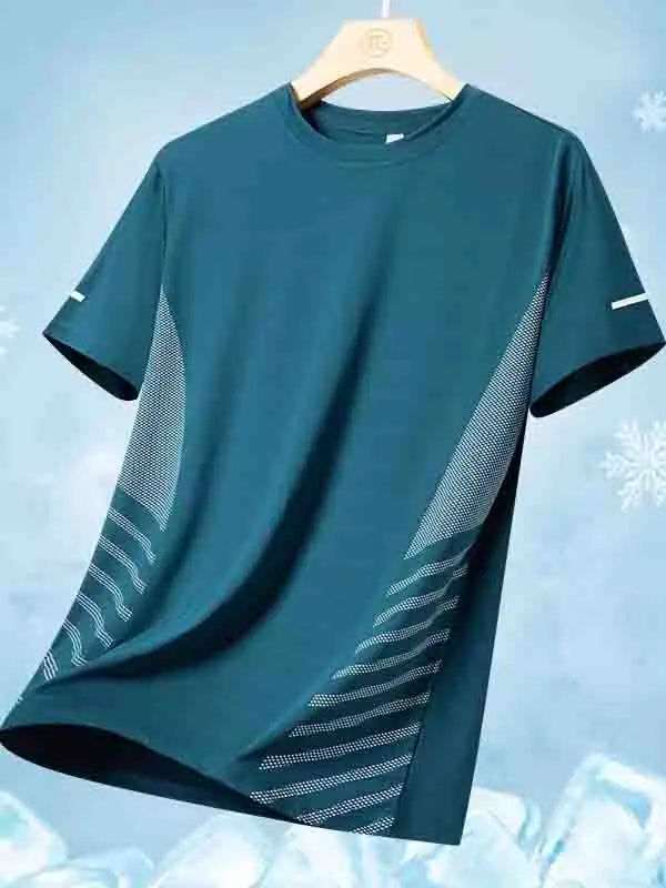 Running T-shirt Men Summer Ice Silk Thin Top Reflective Printing Quick Dry Short Sleeve Breathable Fitness Sports T-shirt 5XL