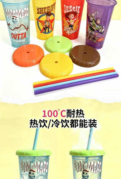 Toy Story 4 Pack Plastic Straw Cup Set Official Cartoon Reusable BPA Free Drinking Cups