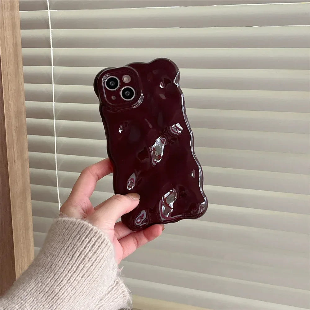 Casing Wine Red Phone Case Compatible for IPhone 11 13 12 14 Pro Max Luxury Luxury glossy wave pattern Solid Color Phone Cover