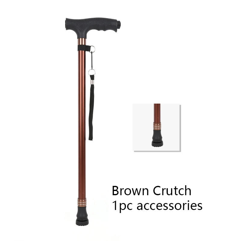 1pc Old People Crutch 60-94cm Telescoping Aluminum Alloy Rod Walking Stick T-handle with Lamp