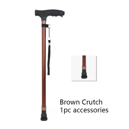 1pc Old People Crutch 60-94cm Telescoping Aluminum Alloy Rod Walking Stick T-handle with Lamp