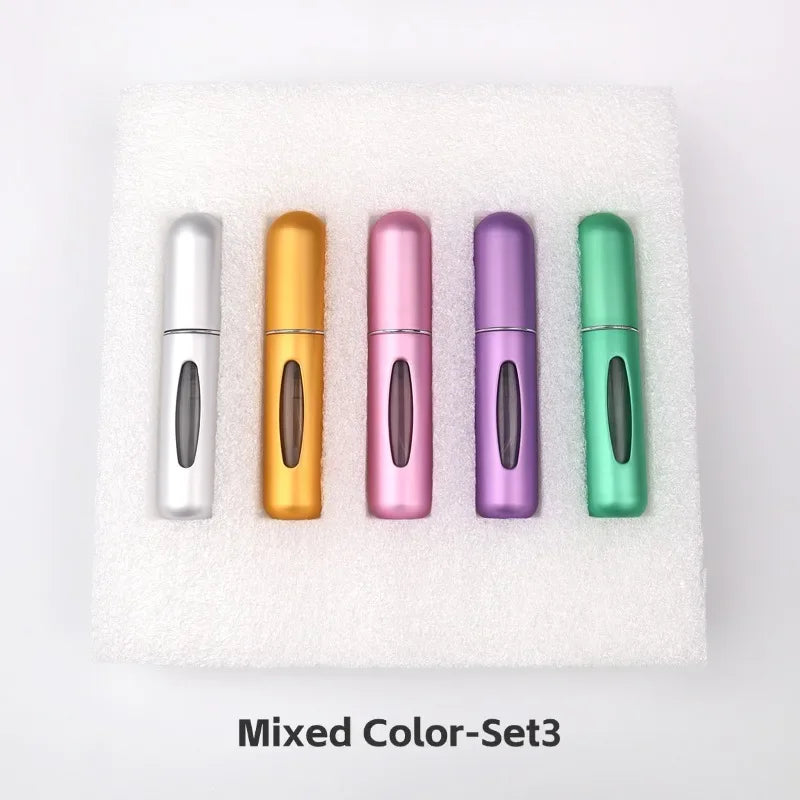 New Hot 5pcs Sets Portable 5ml Perfume Refill Bottle Refillable Spray Scent Pump Empty Atomizer Cosmetic Containers Travel Gift