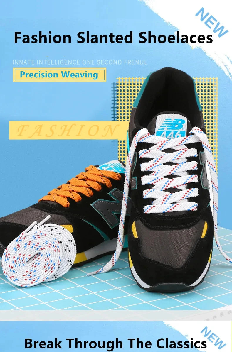 1Pair Mixed Color Shoe Laces Black and White Stripe Double Flat Shoelaces Sneakers Casual Shoes Shoelace