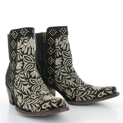 Autumn Winter Ladies Boots Casual Embroidery Zipper Ankle Boots Rivet Western Pointed Toe Low-heel Warm Boots For Ladies Shoes
