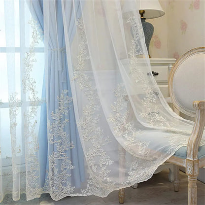 Luxury Beige Double Layer Embroidery Blackout Curtain for Bedroom Living Room European Delicate Sheer Plus Darkening Cloth Drape