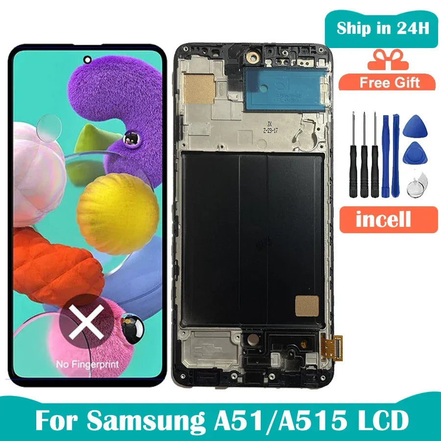 OLED/Incell For Samsung A51 A515 A515F A515F/DS A515FD LCD Display Touch Screen Digitizer Assembly with Frame