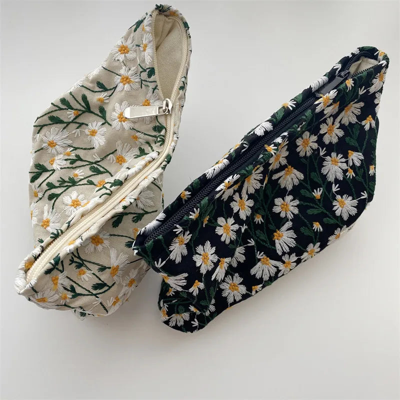 Cosmetic Bag Women Floral Makeup Case Organizer Korean Embroidery Cosmetic Pouch Travel Toiletry Bag Corduroy Canvas Beauty Case