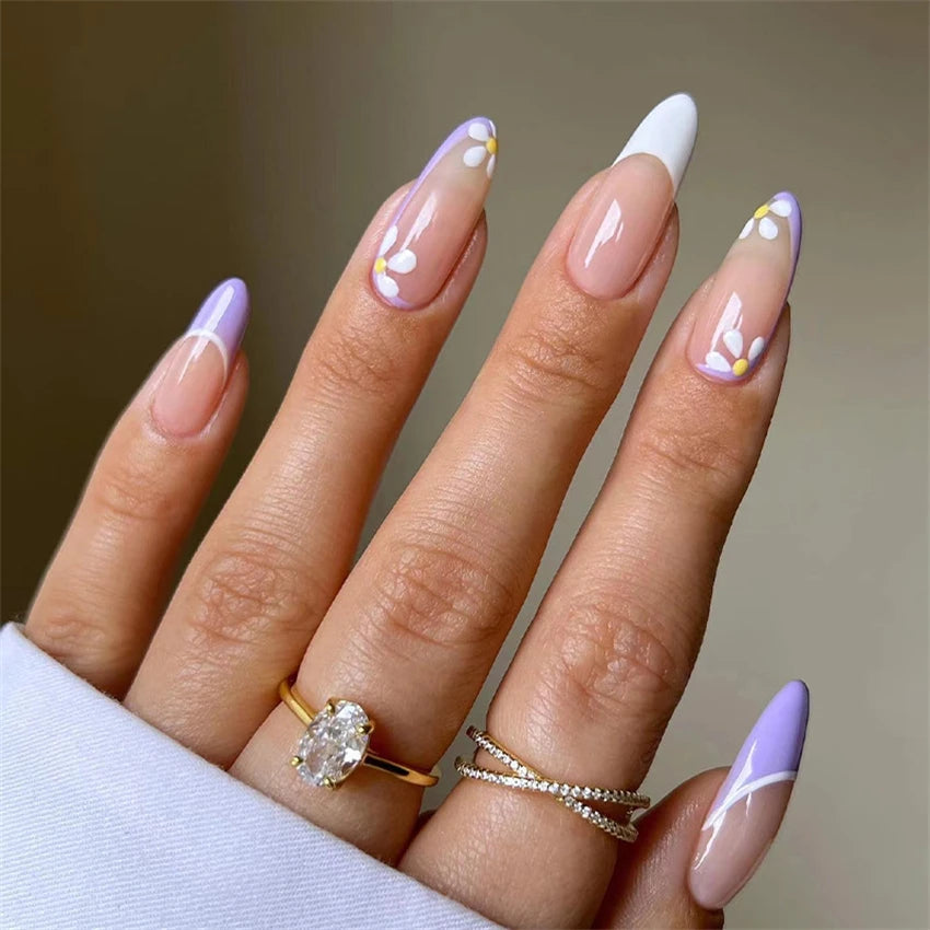 24Pcs Manicure Wearable Fake Nails Ballerina Removable Coffin Fake Nails Finished Women Girls Almond False Nails Art Decoration