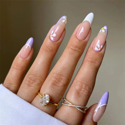 24Pcs Manicure Wearable Fake Nails Ballerina Removable Coffin Fake Nails Finished Women Girls Almond False Nails Art Decoration