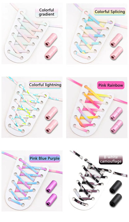 Frosted Capsule Buckle No Tie Shoelace Round Elastic Shoe Laces Sneakers Gradient Colorful Shoelace Without Ties for Kids Adult
