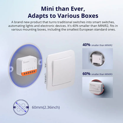 Sonoff Mini R4 Extreme Wifi Smart Switch Interruptor with Relay On-Off DIY Switch Module eWelink APP Control Works with Alexa