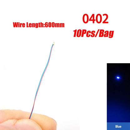 10pcs/Lot Micro Litz Wired Chip 60cm 3V Railway Model For Gundam Scenes 0402 SMD Lamp Wired Micro Led Pre-Soldered Lamp