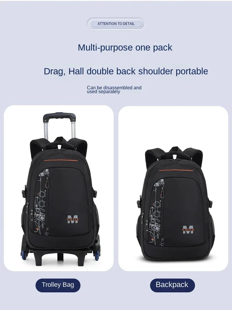 School Rolling backpack bag School Bags with wheels Student wheeled Backpacks for boys Children School Trolley Bag Waterproof