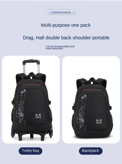 School Rolling backpack bag School Bags with wheels Student wheeled Backpacks for boys Children School Trolley Bag Waterproof