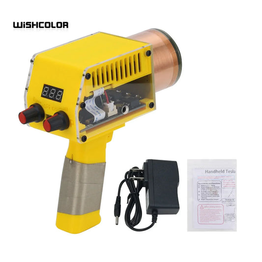 Wishcolor Handheld Tesla Coil Rechargeable Solid State Tesla Coil Manual & Automatic Modes with Yellow Shell
