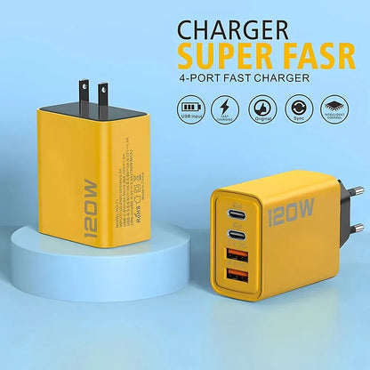 High Speed Charger 120W 4 Ports USB C Desktop Charger Fast PD Charging Station Universal Power Adapter For iPhone Samsung Tablet