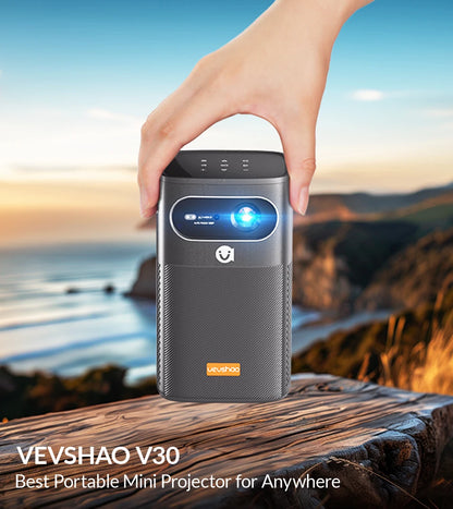 VEVSHAO V30 1080P Portable LED DLP Projector with Built-in Battery Smart Wifi Android System 3D Ready for Home  and Outdoor Use